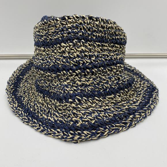 Steve Madden Blue & Tan 100% Paper Yarn Bucket Hat Size O/S - Picture 2 of 6